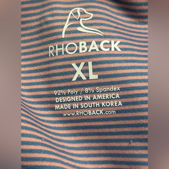 Rhoback Polo Shirt Mens XL Pink Blue Striped Short Sleeve Performance Golf - Picture 6 of 6